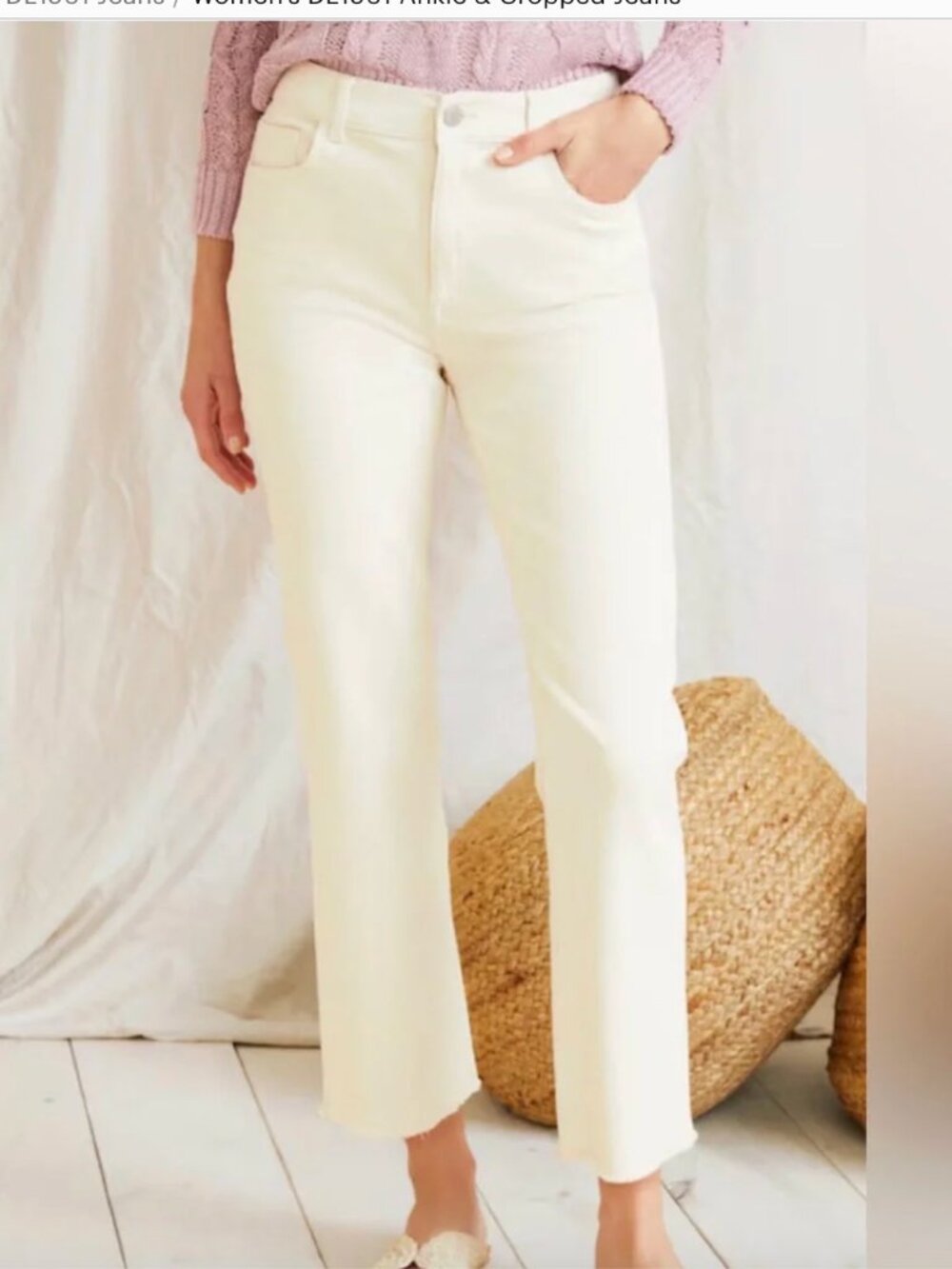 DL1961 Patti High Rise Straight Jeans 26 Milk Ecru Ankle Stretch